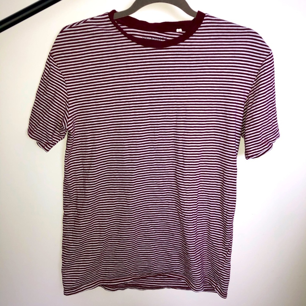 PACSUN BASICS MAROON STRIPED T-SHIRT